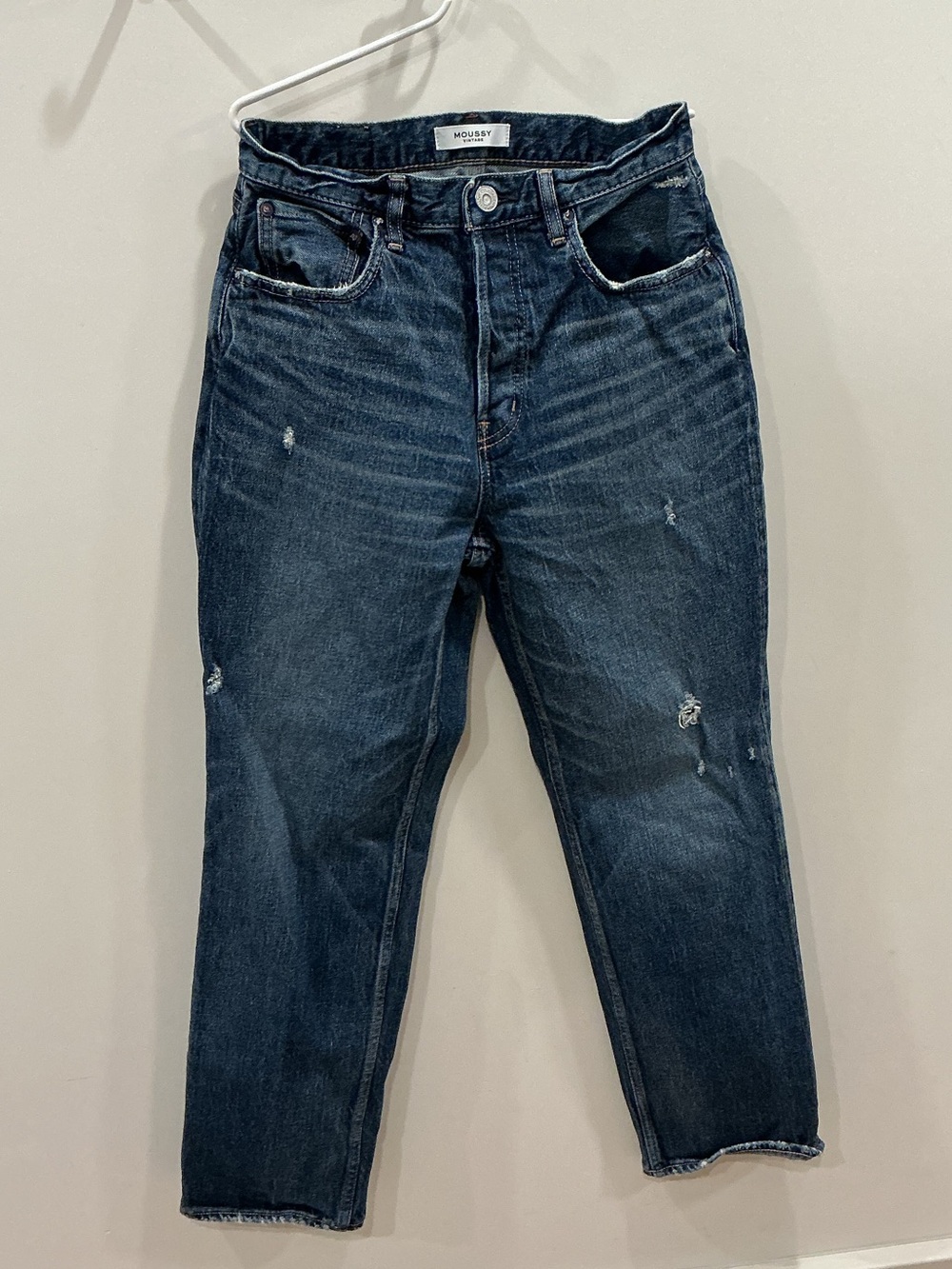 Moussy Dark Blue Boyfriend Jeans with Faded Distress